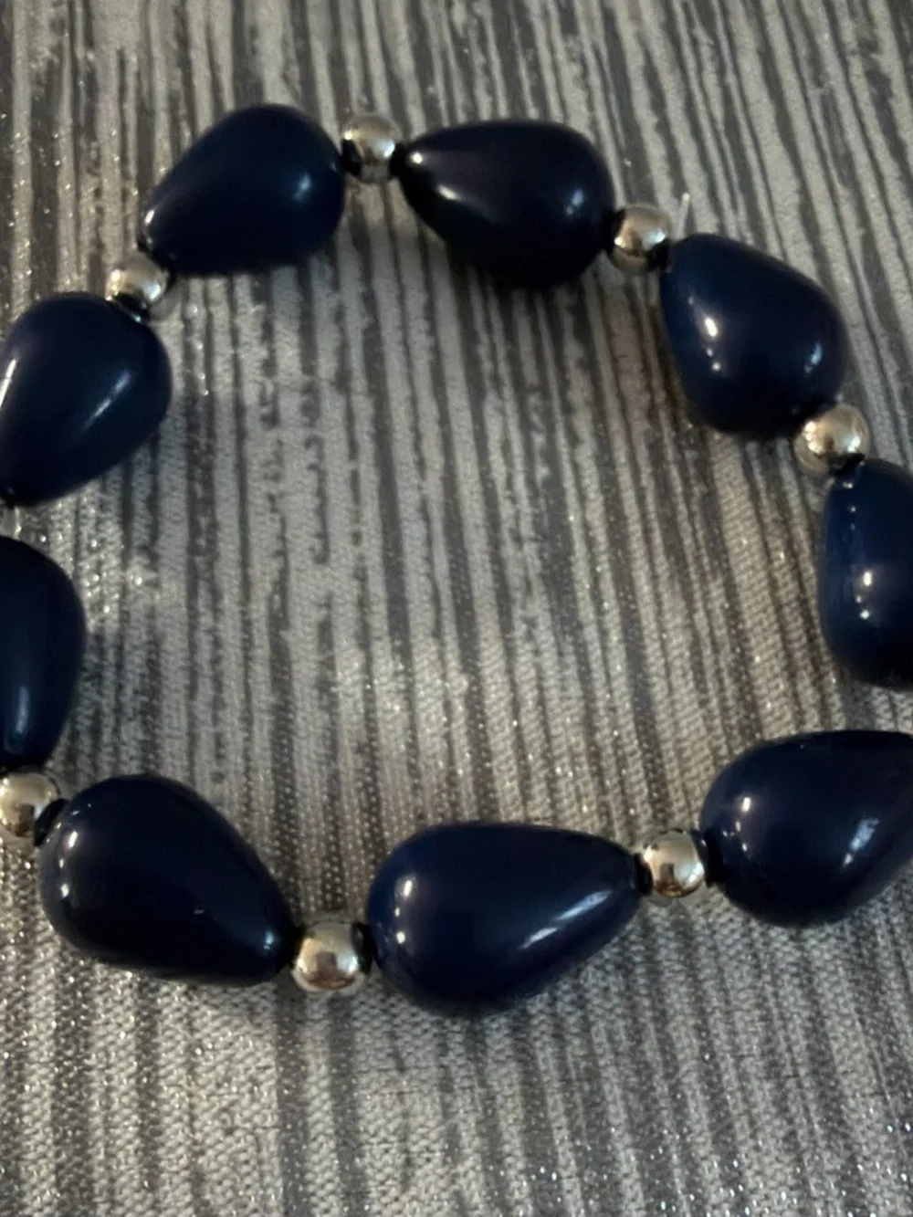 Navy Cord Necklace with Silver Disc Pendant and Navy Bead Bracelet Set